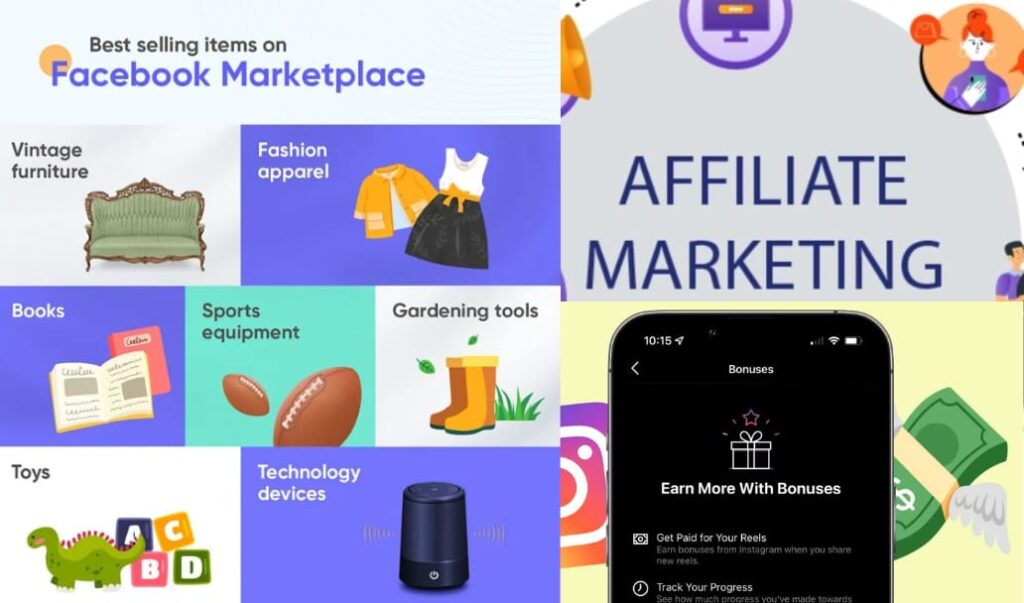 Affiliate Marketing, Facebook Market Place, Instagram Reels Monetization, online earning